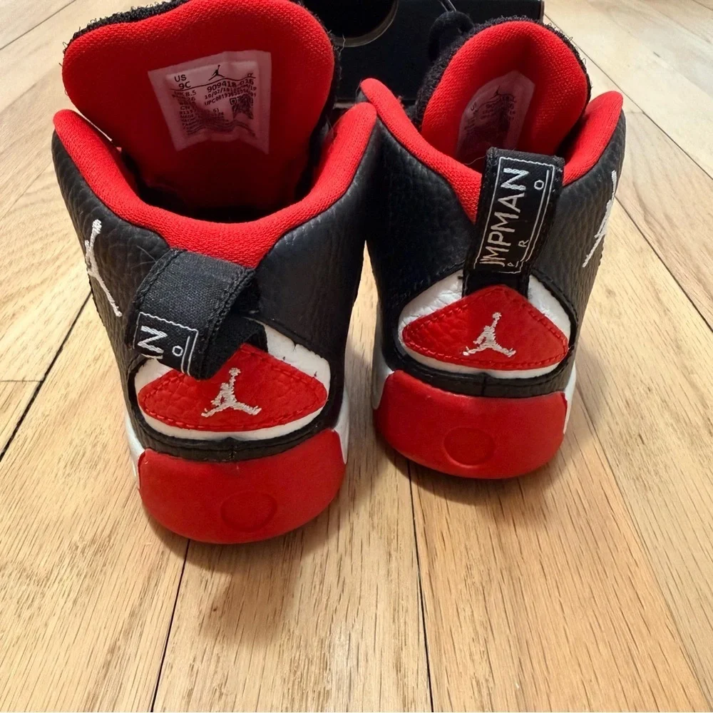 Jordan Jumpman Pro Black White University Red Toddler Sneakers Size 9c